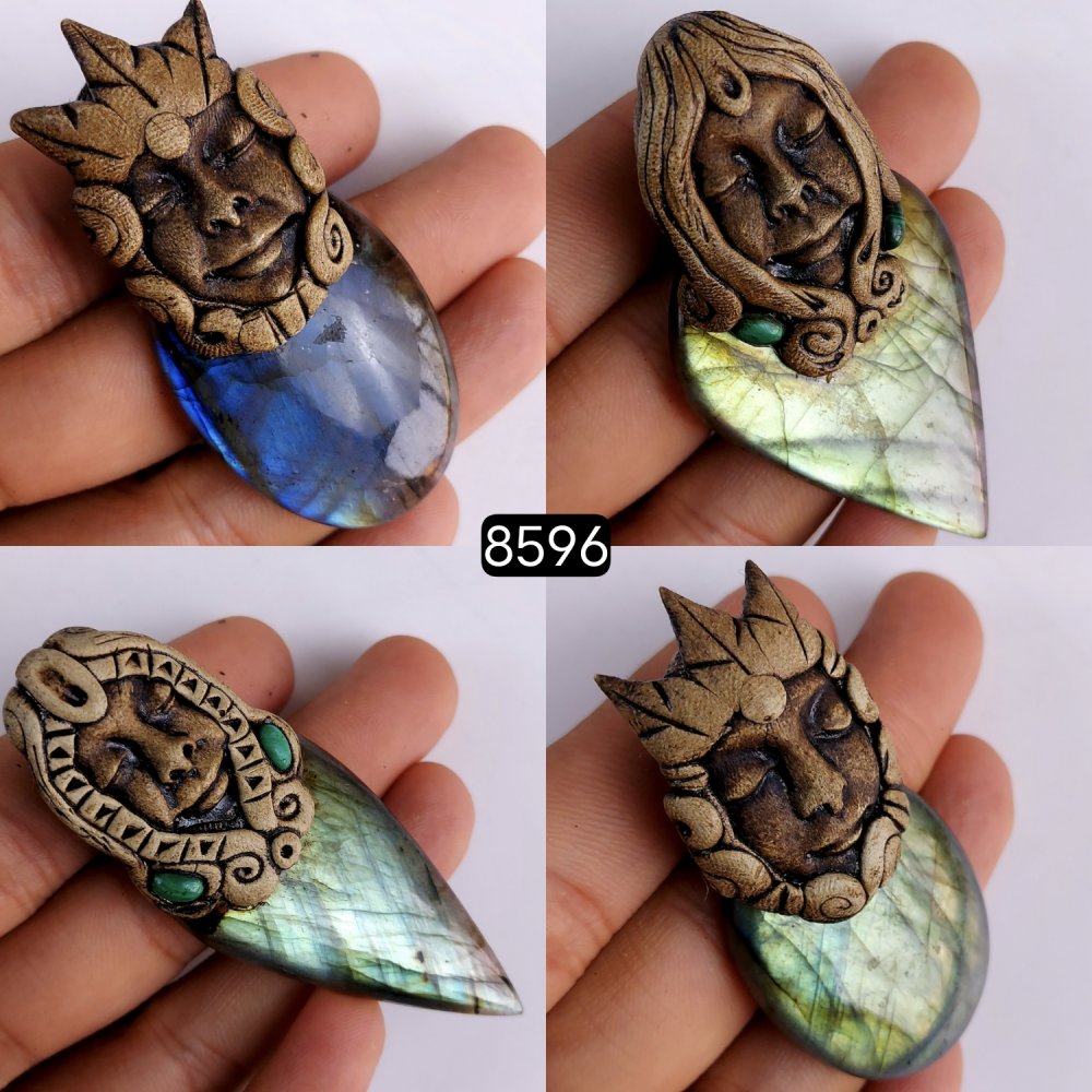 4Pcs 554Cts Natural Labradorite Polymer Clay Pendant Multi fire Labradorite Gemstone Pendant Crystal Clay Mix Shape And Size Lot74x27 60x23mm #8596
