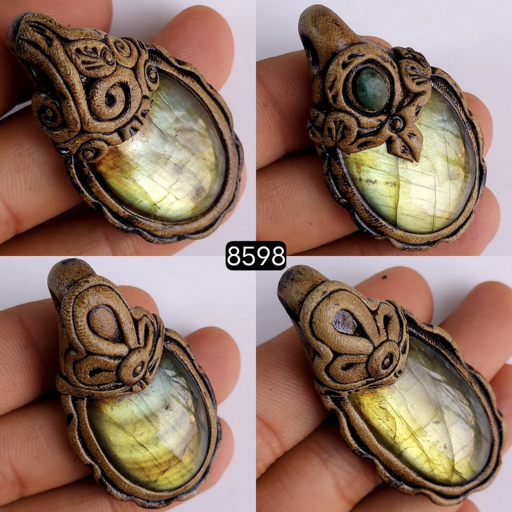 4Pcs 303Cts Natural Labradorite Polymer Clay Pendant Multi fire Labradorite Gemstone Pendant Crystal Clay Mix Shape And Size Lot51x26 45x28 mm #8598