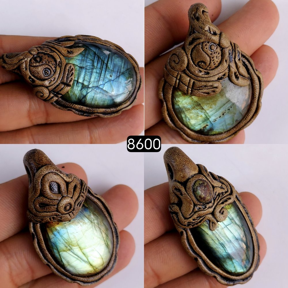 4Pcs 366Cts Natural Labradorite Polymer Clay Pendant Multi fire Labradorite Gemstone Pendant Crystal Clay Mix Shape And Size Lot55x27 50x32mm #8600