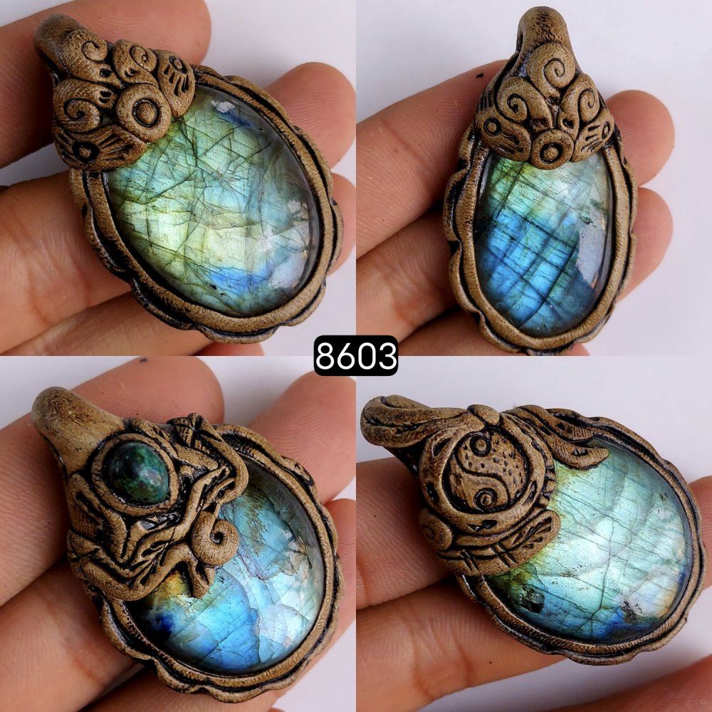 4Pcs 362Cts Natural Labradorite Polymer Clay Pendant Multi fire Labradorite Gemstone Pendant Crystal Clay Mix Shape And Size Lot52x30 50x32 mm #8603