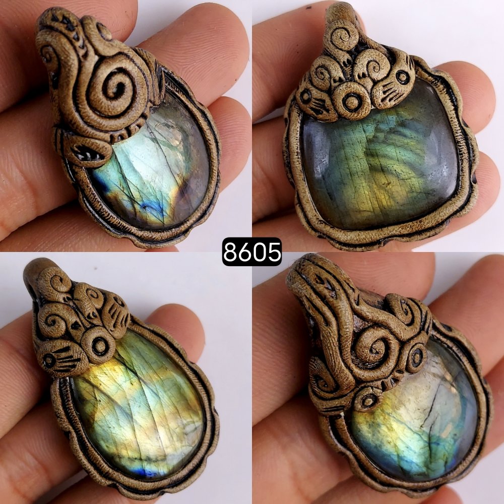 4Pcs 308Cts Natural Labradorite Polymer Clay Pendant Multi fire Labradorite Gemstone Pendant Crystal Clay Mix Shape And Size Lot54x32 45x27mm #8605
