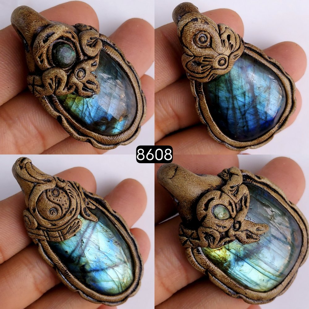 4Pcs 342Cts Natural Labradorite Polymer Clay Pendant Multi fire Labradorite Gemstone Pendant Crystal Clay Mix Shape And Size Lot60x29 47x25mm #8608