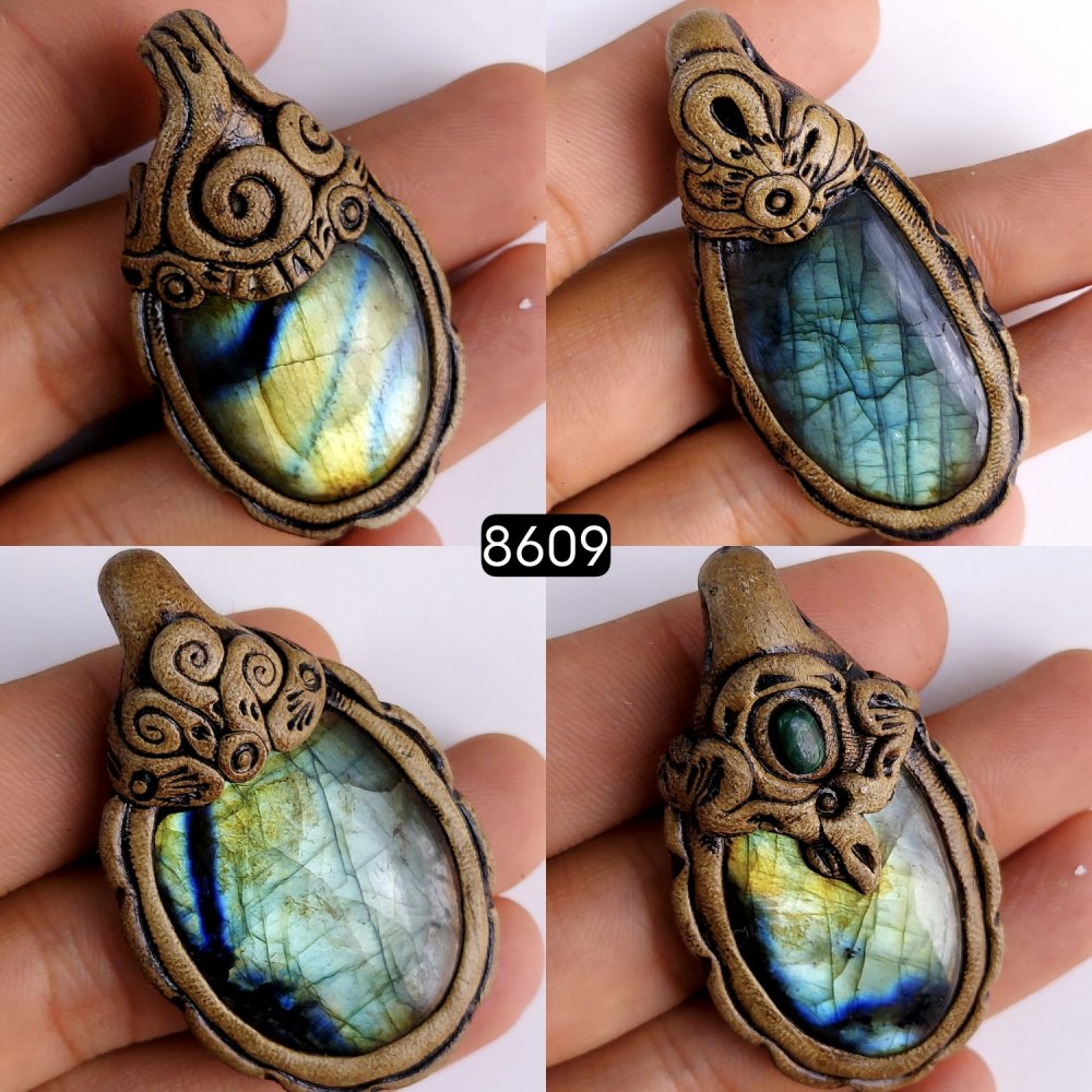 4Pcs 336Cts Natural Labradorite Polymer Clay Pendant Multi fire Labradorite Gemstone Pendant Crystal Clay Mix Shape And Size Lot58x28 47x27mm #8609