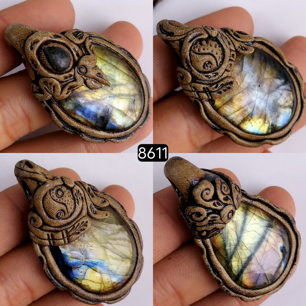 4Pcs 329Cts Natural Labradorite Polymer Clay Pendant Multi fire Labradorite Gemstone Pendant Crystal Clay Mix Shape And Size Lot54x28 52x29mm #8611