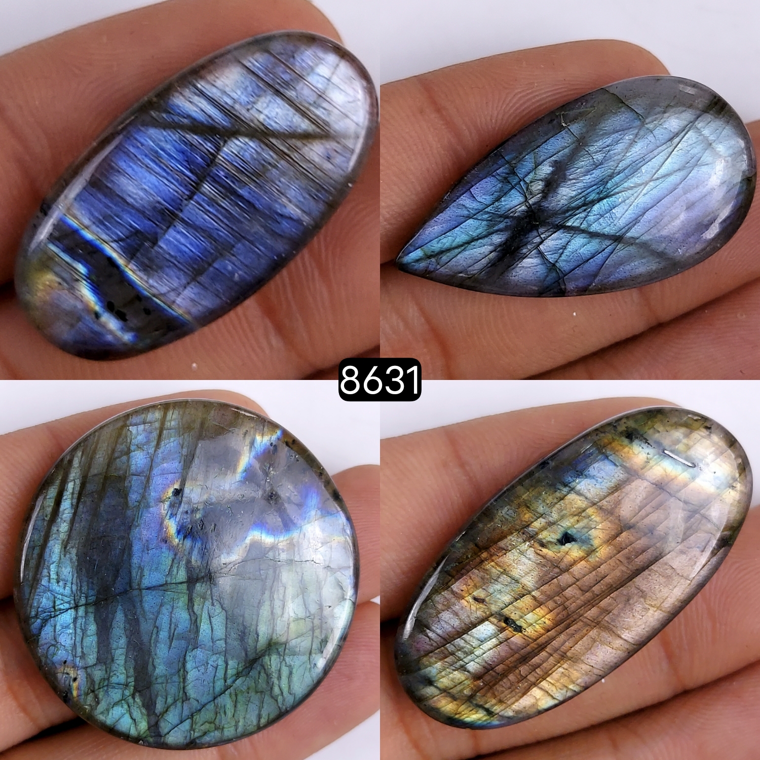 4Pcs 192Cts Natural Purple Fire Labradorite Cabochon Loose Gemstone Lot For Jewelry Making 38x38 32x16mm #8631