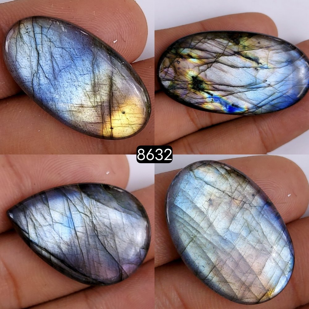 4Pcs 145Cts Natural Purple Fire Labradorite Cabochon Loose Gemstone Lot For Jewelry Making 49x21 28x16mm #8632