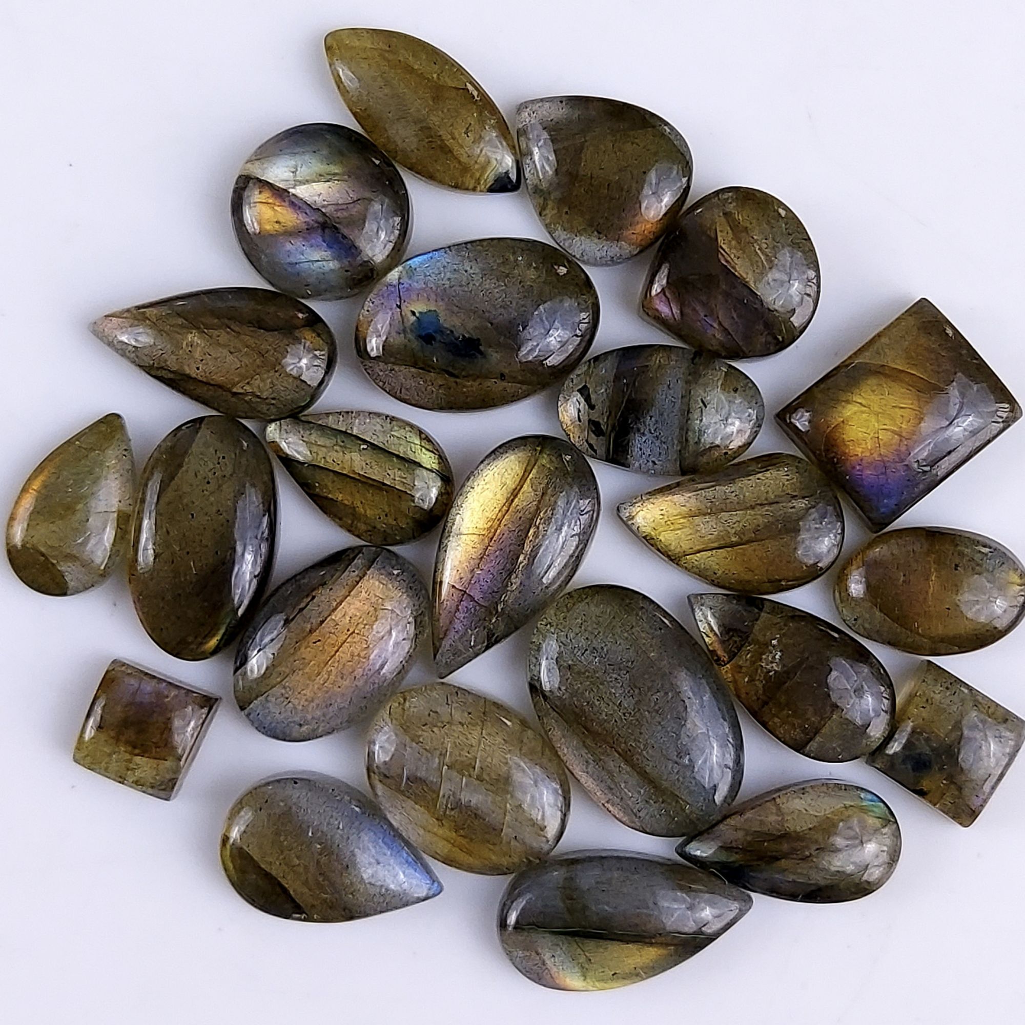 23Pcs 88Cts Natural Purple Fire Labradorite Cabochon Loose Gemstone Lot For Jewelry Making 15x10 6x6mm #8642