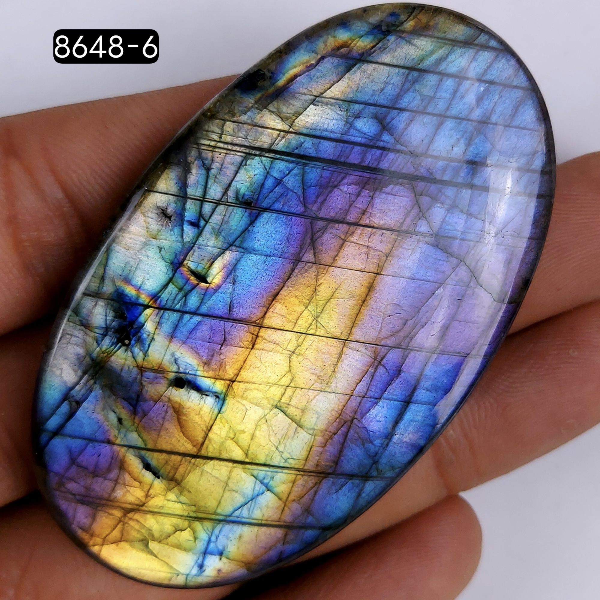 1Pcs 177Cts Natural Multi Fire Labradorite Oval Shape Cabochon Loose Gemstone Lot For Jewelry Making 65x38mm #8648-6