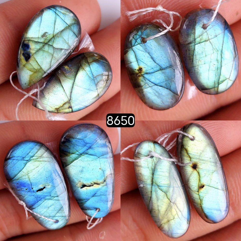4Pair 82Cts Natural Labradorite Gemstone Earrings Labradorite Jewelry Briolette Cabochon Pairs Handmade Crystal Dangle Hoop Earrings Gift For Her 29x26 19x16mm#8650