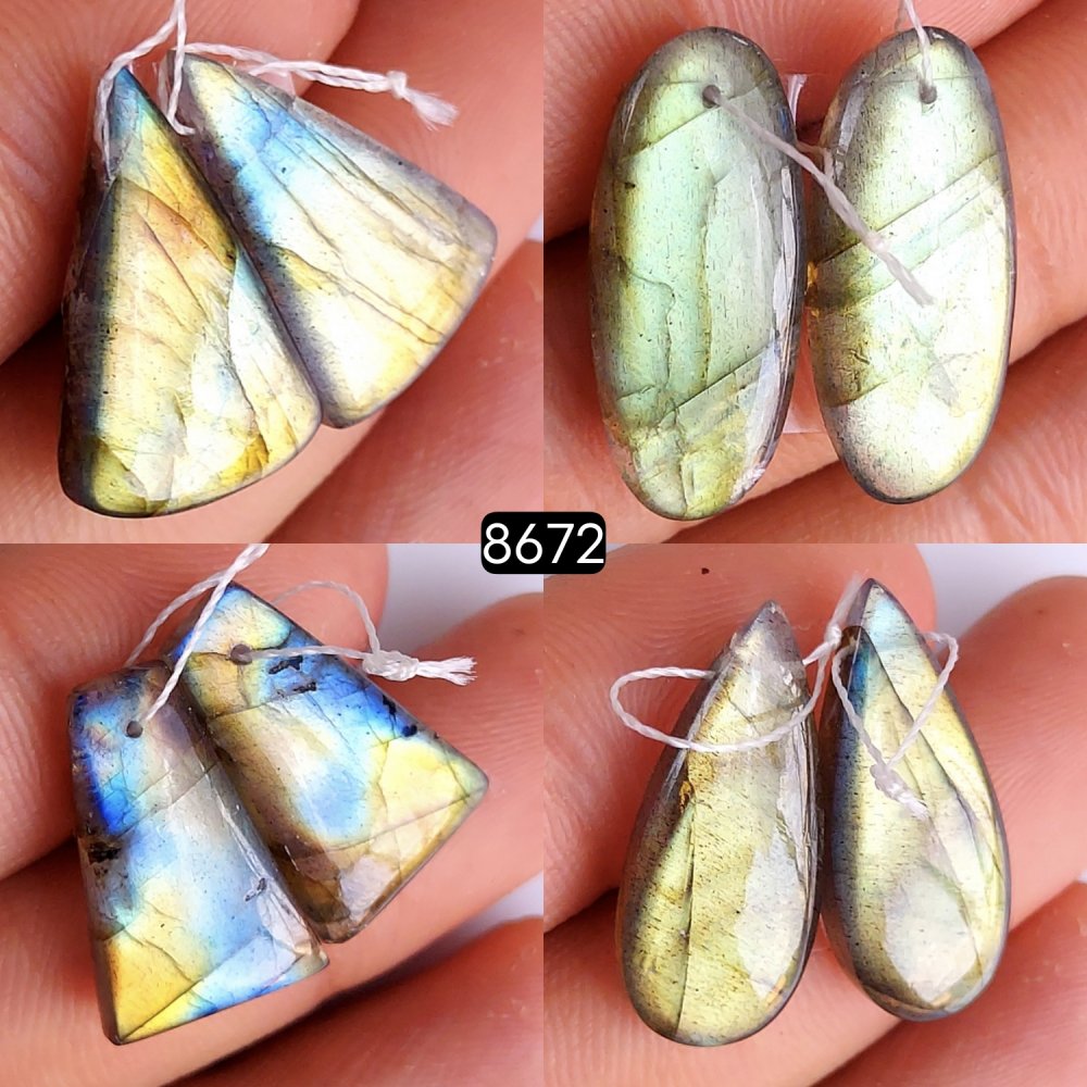 4Pair 88Cts Natural Labradorite Gemstone Earrings Labradorite Jewelry Briolette Cabochon Pairs Handmade Crystal Dangle Hoop Earrings Gift For Her 24x20 23x21 mm#8672