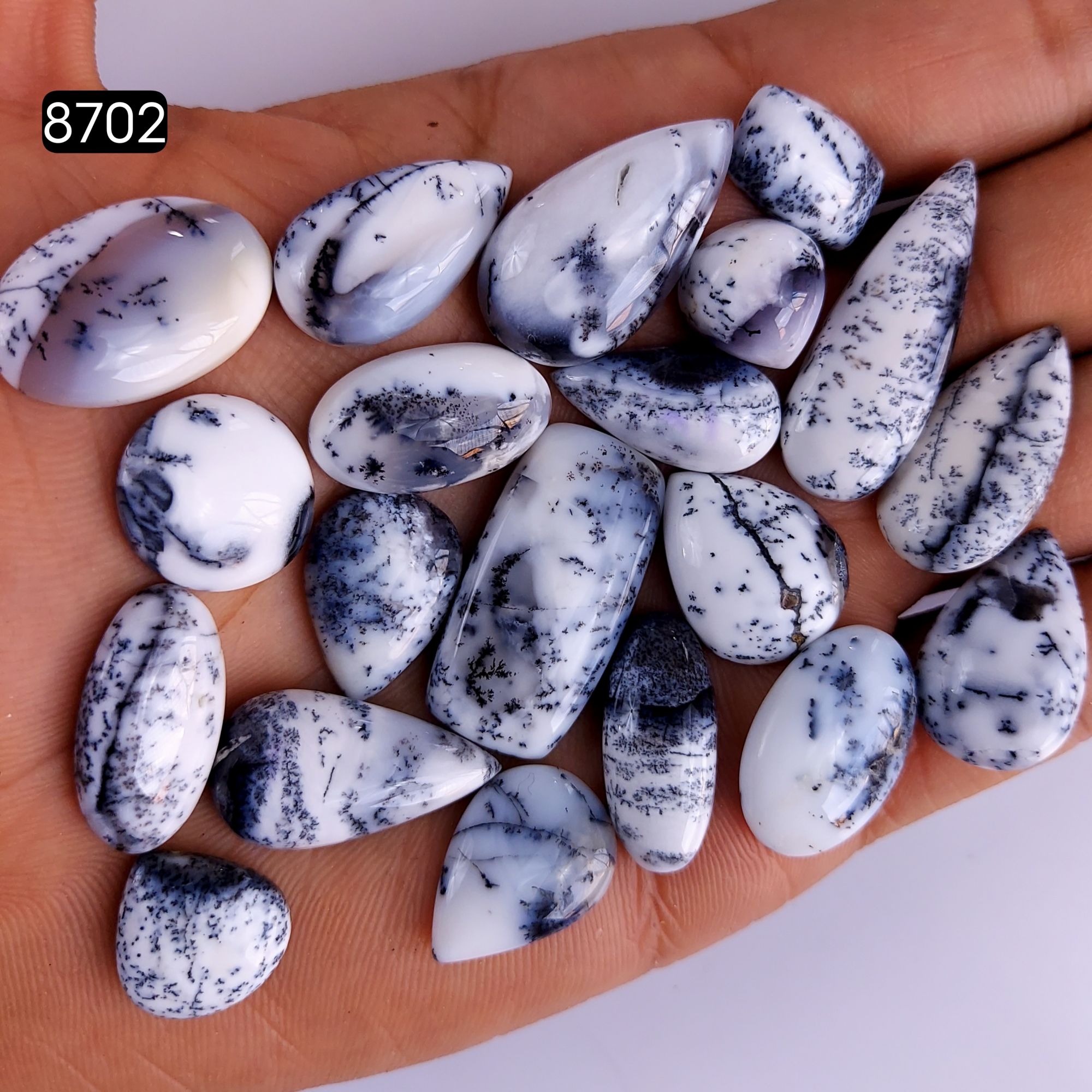 20Pcs 223Cts Natural Dendrite Opal Gemstone Black White Design Dendrite Opal Cabochon Flat Back Dendrite Opal Stone Both Side Polished Dendrite Opal Stone 33x12 13x13mm8702