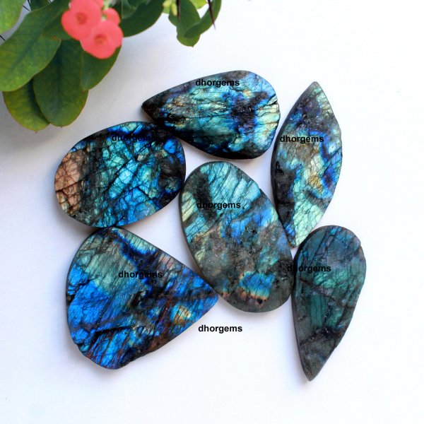 6 Pcs. 964Cts. Natural Labradorite Druzy Mix Shape Cabochon Loose Gemstone Lot Size 65x37 54x34 mm.