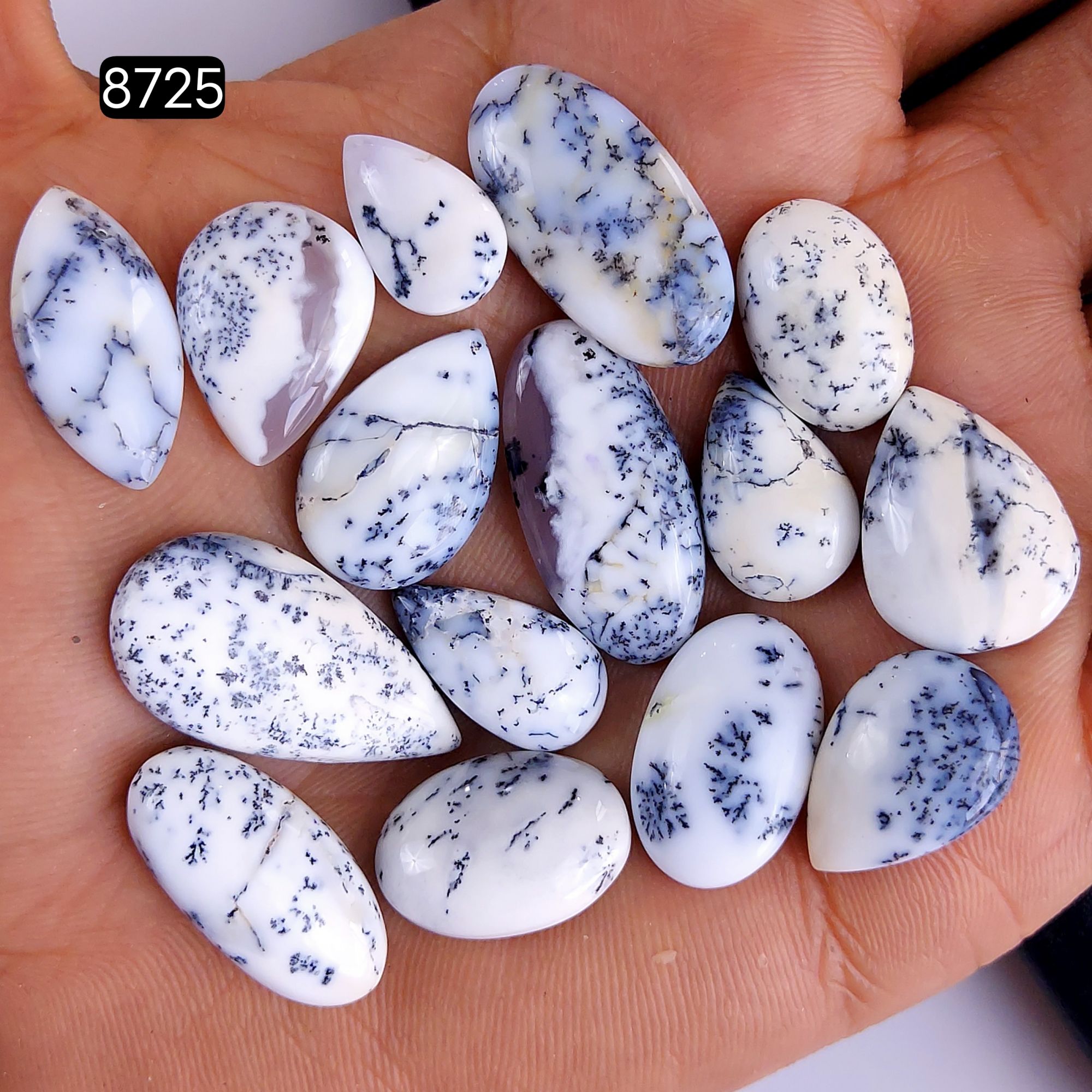 15Pcs 131Cts Natural Dendrite Opal Gemstone Black White Design Dendrite Opal Cabochon Flat Back Dendrite Opal Stone Both Side Polished Dendrite Opal Stone 27x1315x10mm8725