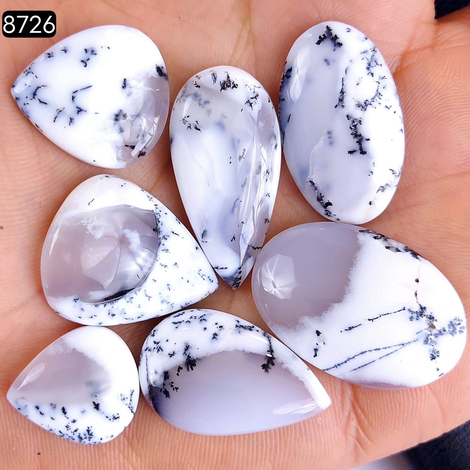 7Pcs 164Cts Natural Dendrite Opal Gemstone Black White Design Dendrite Opal Cabochon Flat Back Dendrite Opal Stone Both Side Polished Dendrite Opal Stone 33x22 19x17mm8726