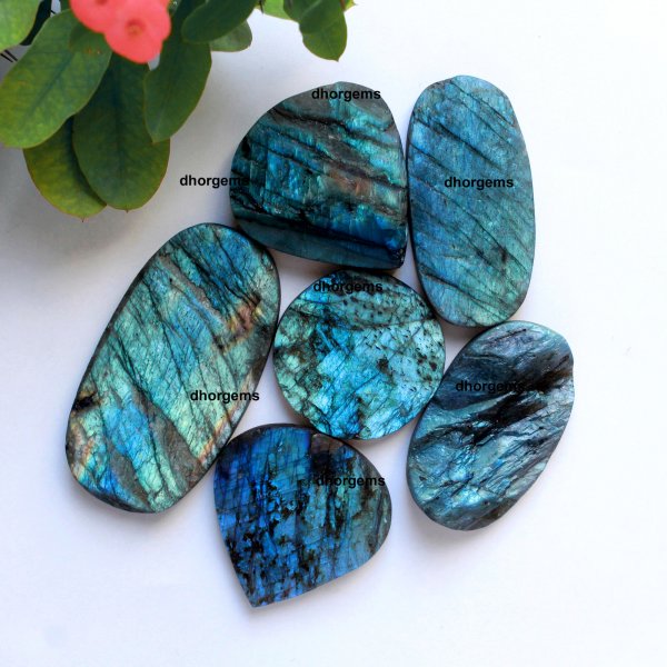 6 Pcs. 886Cts. Natural Labradorite Druzy Mix Shape Cabochon Loose Gemstone Lot Size 70x37 39x39 mm.