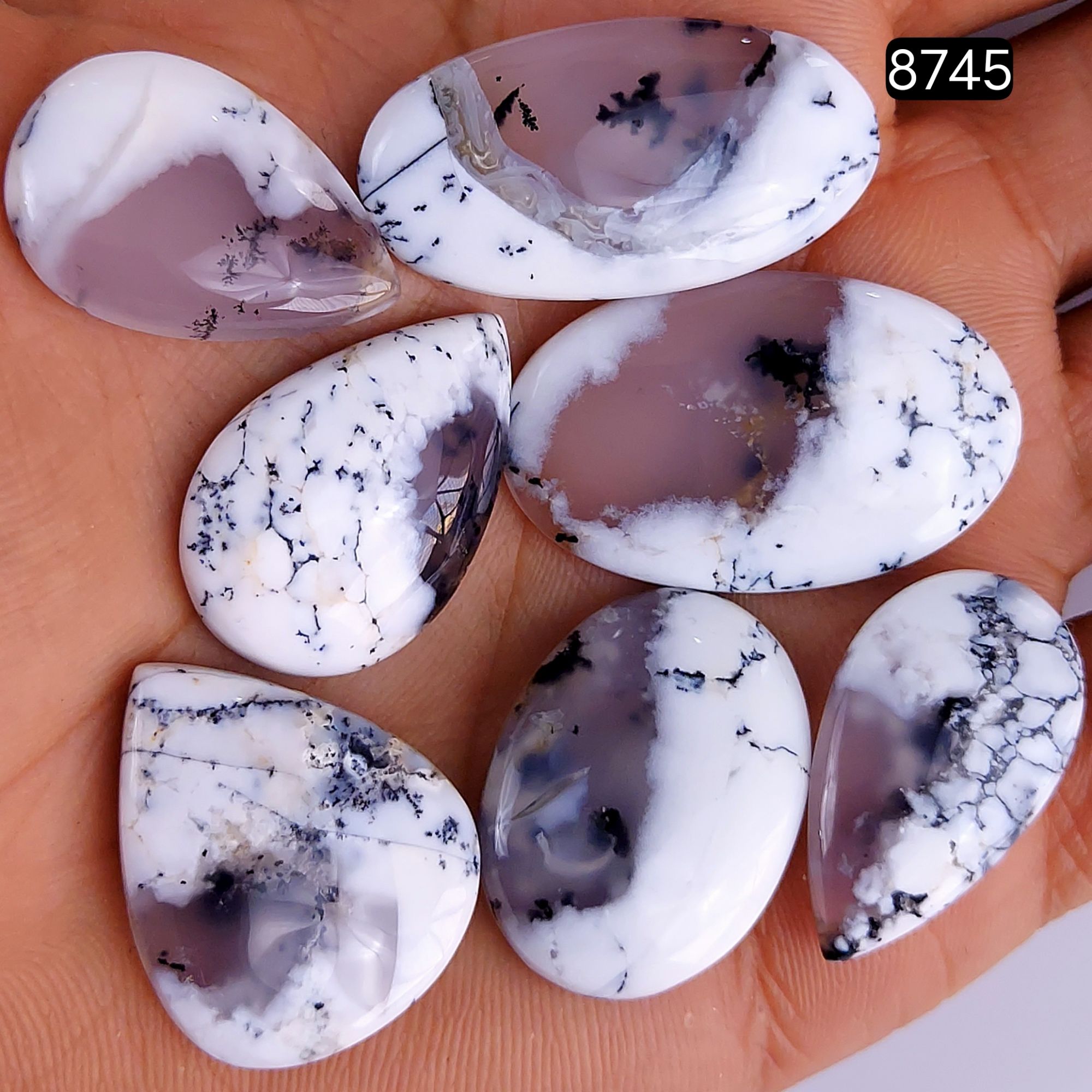 7Pcs 155Cts Natural Dendrite Opal Gemstone Black White Design Dendrite Opal Cabochon Flat Back Dendrite Opal Stone Both Side Polished Dendrite Opal Stone 33x20 23x15mm8745