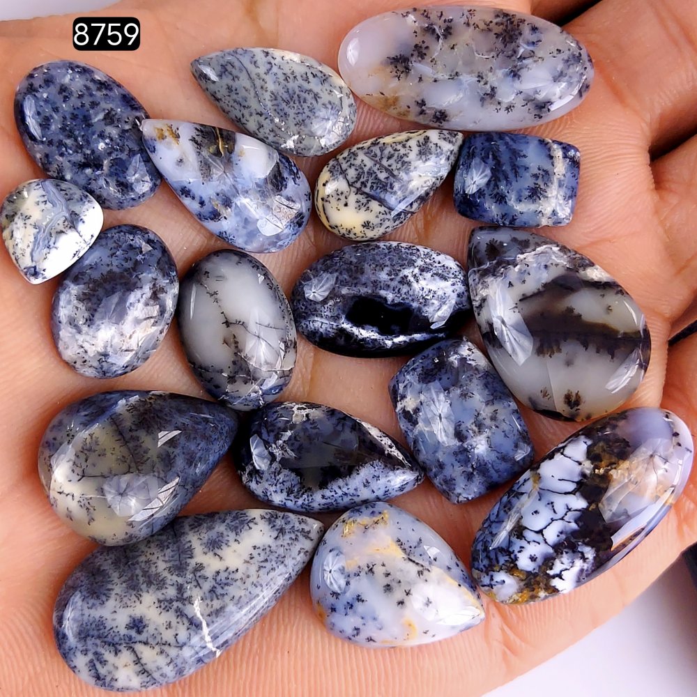 17Pcs 344Cts Natural Dendrite Opal Gemstone Black White Design Dendrite Opal Cabochon, Flat Back Dendrite Opal Stone Both Side Polished Dendrite Opal Stone 26x14 8x8mm#8759