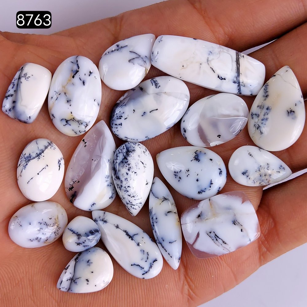 18Pcs 158Cts Natural Dendrite Opal Gemstone Black White Design Dendrite Opal Cabochon, Flat Back Dendrite Opal Stone Both Side Polished Dendrite Opal Stone 22x12 8x8mm#8763