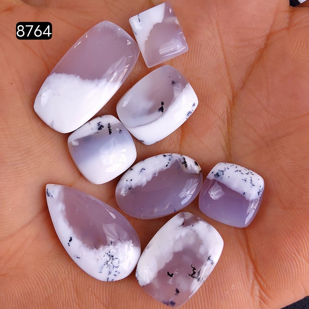 8Pcs 91Cts Natural Dendrite Opal Gemstone Black White Design Dendrite Opal Cabochon, Flat Back Dendrite Opal Stone Both Side Polished Dendrite Opal Stone 25x12 10x10mm#8764