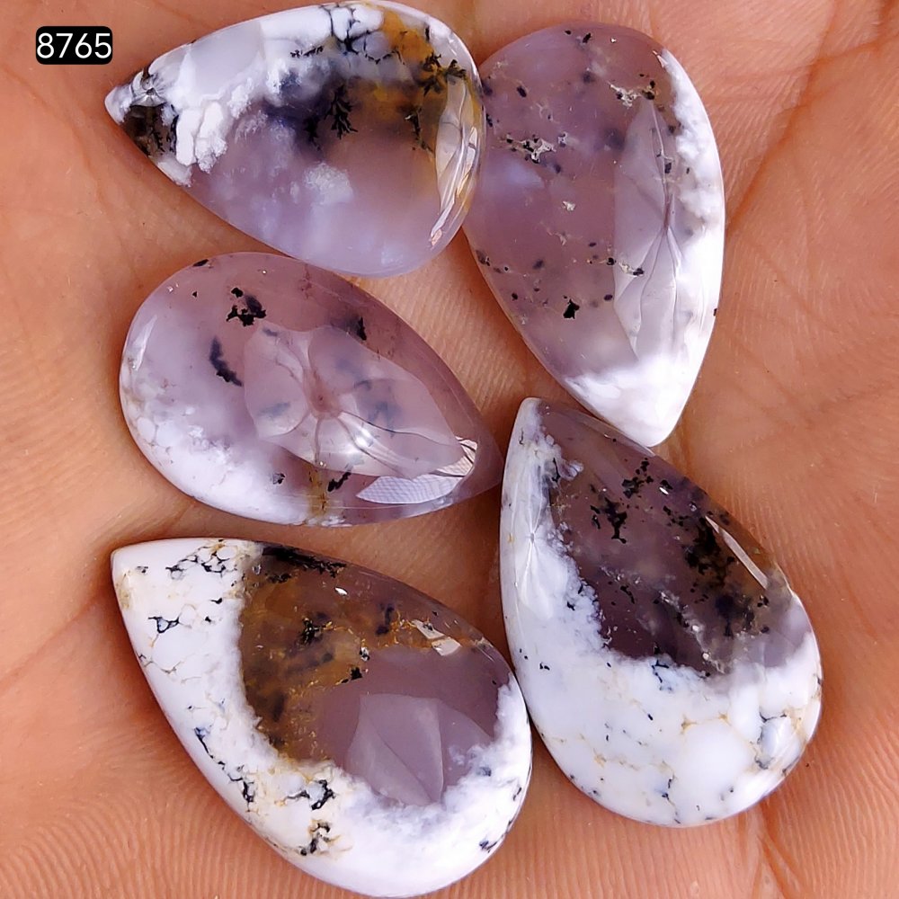 5Pcs 108Cts Natural Dendrite Opal Gemstone Black White Design Dendrite Opal Cabochon, Flat Back Dendrite Opal Stone Both Side Polished Dendrite Opal Stone 30x17 24x16mm#8765