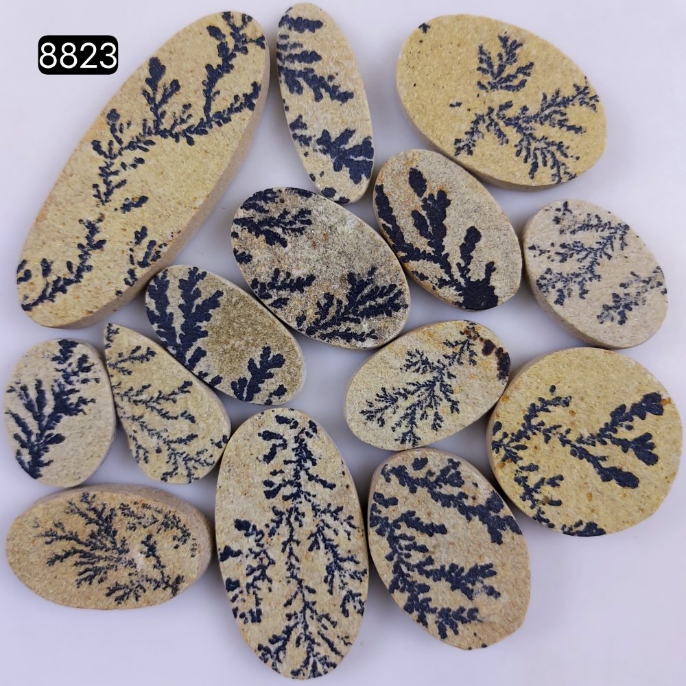 14Pcs 410Cts  Natural Manganese Dendrites Loose Gemstone Cabochon Mix shapes and Size Lot 54x18 20x14mm#8823