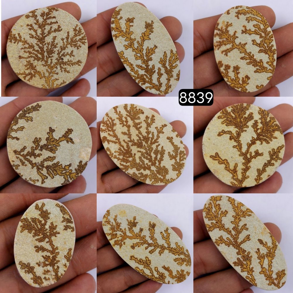 9Pcs 1036Cts  Natural Manganese Dendrites Loose Gemstone Cabochon Mix shapes and Size Lot 76x39 34x23mm#8839