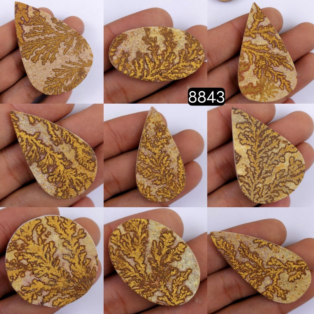 9Pcs 528Cts  Natural Manganese Dendrites Loose Gemstone Cabochon Mix shapes and Size Lot 64x42 34x22 mm#8843