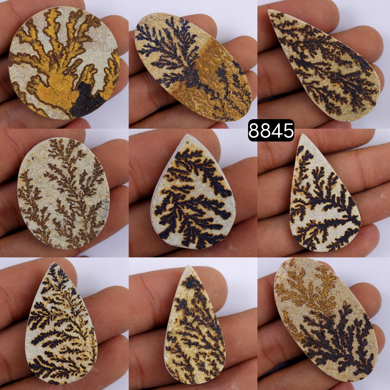 9Pcs 460Cts  Natural Manganese Dendrites Loose Gemstone Cabochon Mix shapes and Size Lot 56x27 28x20mm#8845