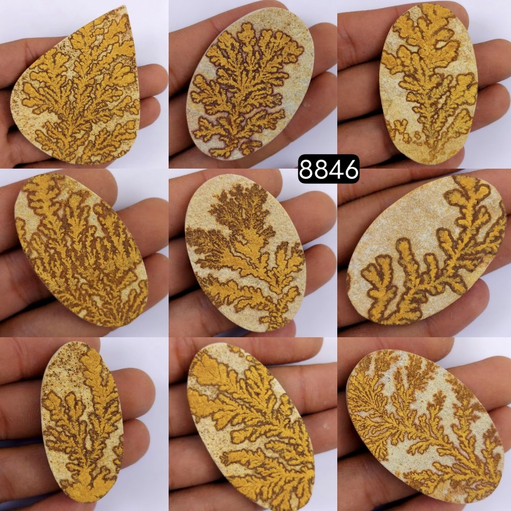 9Pcs 826Cts  Natural Manganese Dendrites Loose Gemstone Cabochon Mix shapes and Size Lot 72x56 48x26 mm#8846