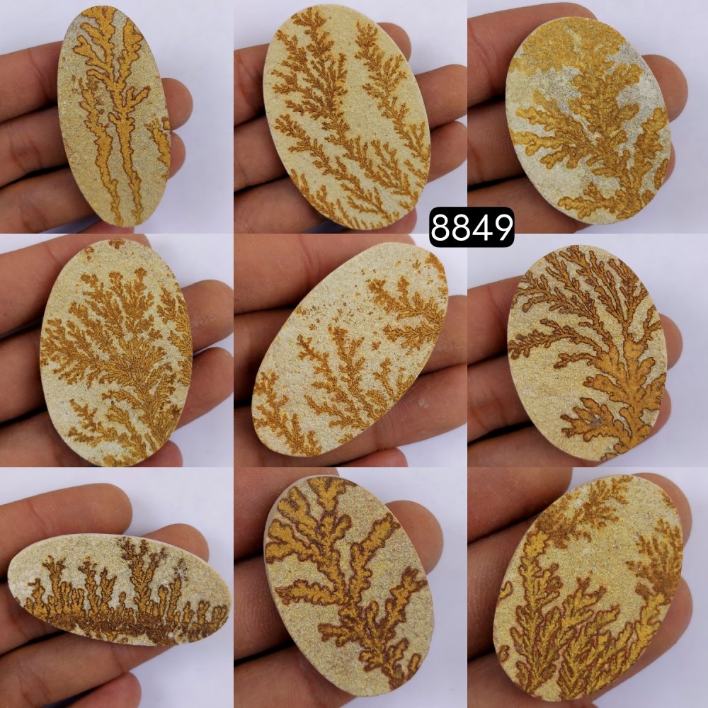 9Pcs 690Cts  Natural Manganese Dendrites Loose Gemstone Cabochon Mix shapes and Size Lot 61x40 35x23mm#8849
