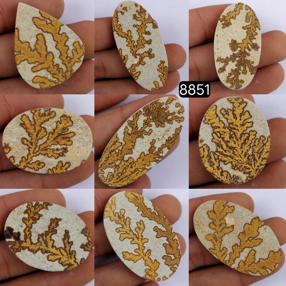 9Pcs 445Cts  Natural Manganese Dendrites Loose Gemstone Cabochon Mix shapes and Size Lot 47x27 28x22mm#8851