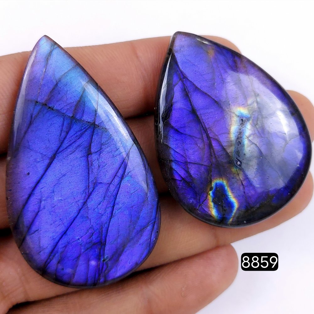 2Pcs 174Cts  Natural Labradorite Pear Shape Loose Gemstone Cabochon Lot For Jewelry Making  53x30 43x32mm#R-8859