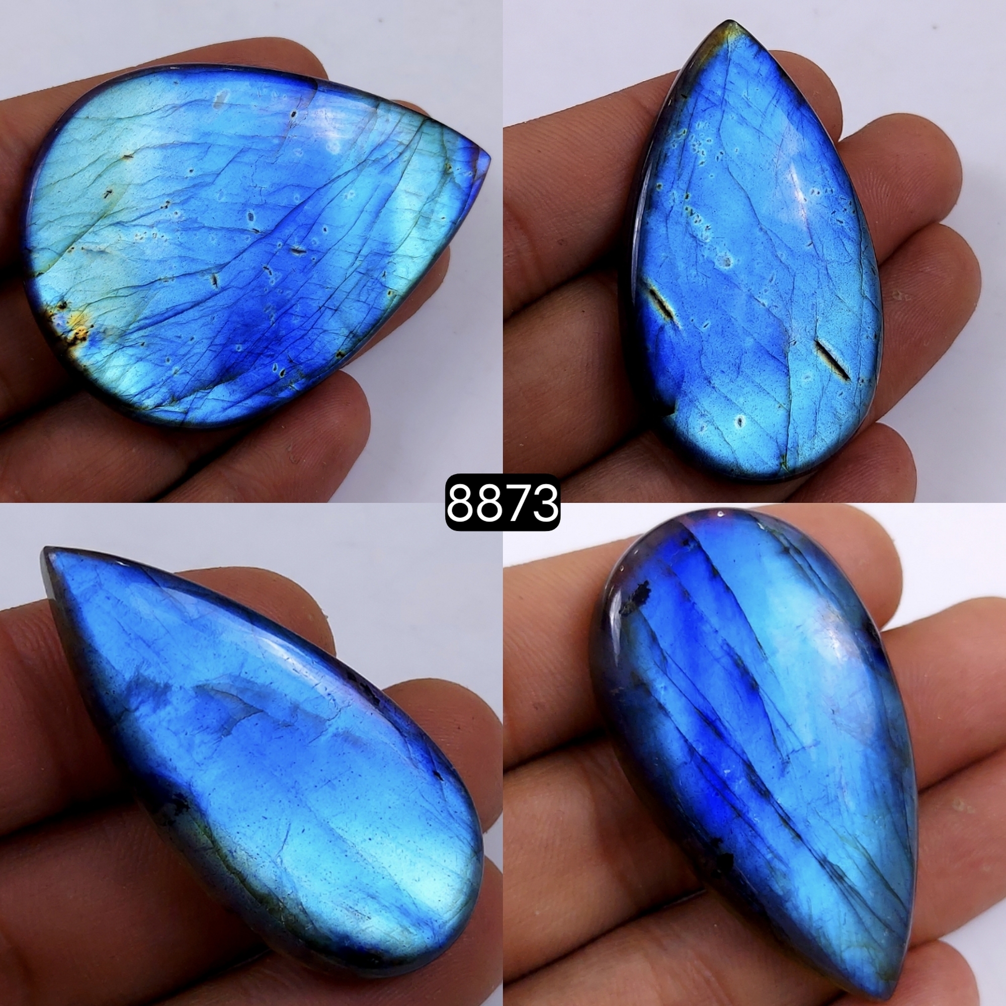 4Pcs 393Cts  Natural Labradorite Pear Shape Loose Gemstone Cabochon Lot For Jewelry Making 66x44 44x18mm#8873