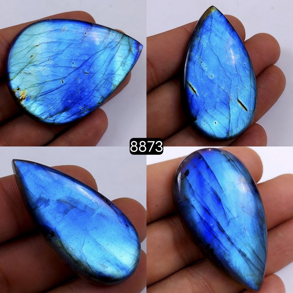 4Pcs 393Cts  Natural Labradorite Pear Shape Loose Gemstone Cabochon Lot For Jewelry Making 66x44 44x18mm#R-8873