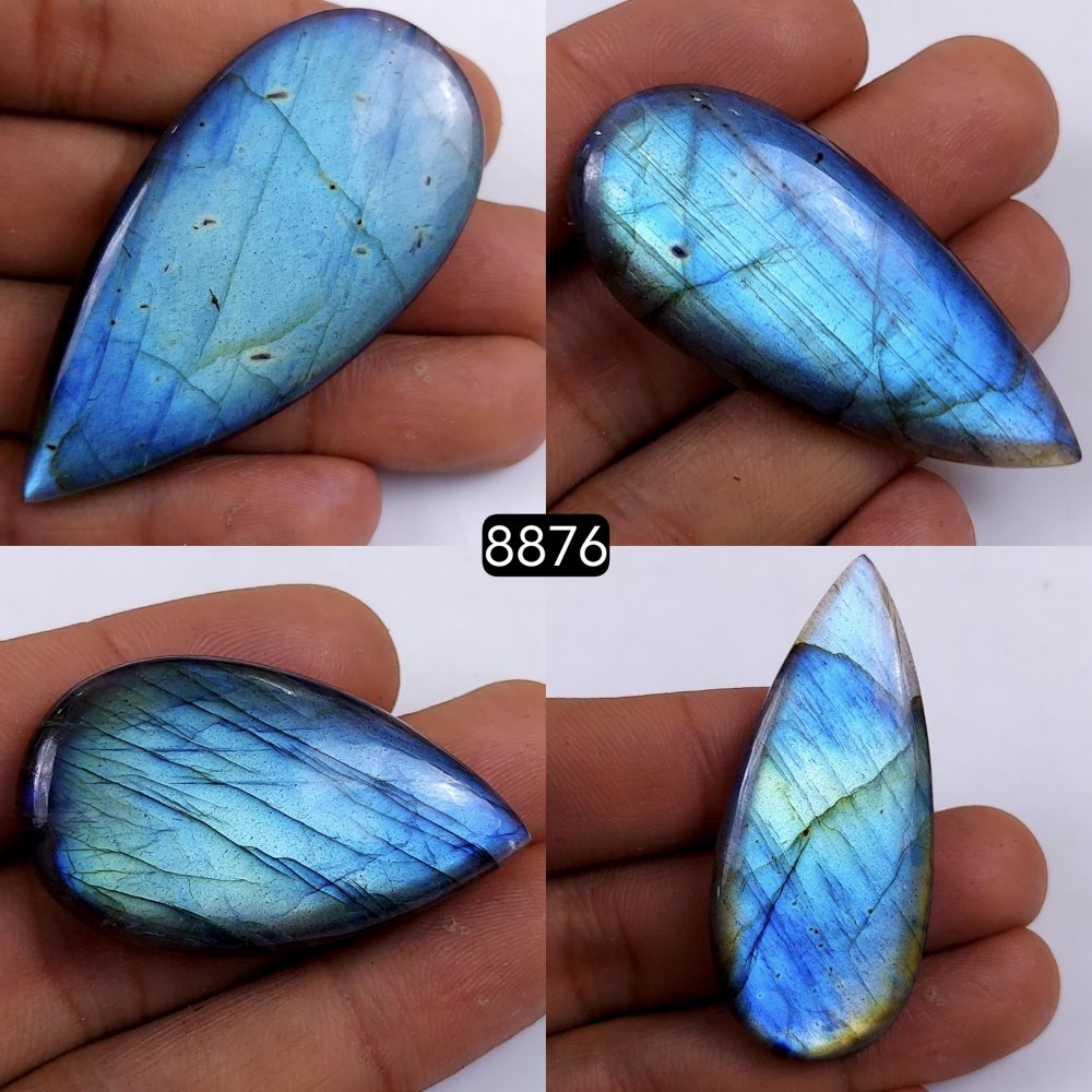 4Pcs 296Cts  Natural Labradorite Pear Shape Loose Gemstone Cabochon Lot For Jewelry Making 60x28 41x22mm#R-8876
