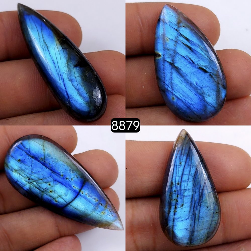 4Pcs 147Cts  Natural Labradorite Pear Shape Loose Gemstone Cabochon Lot For Jewelry Making 50x22 36x18mm#8879