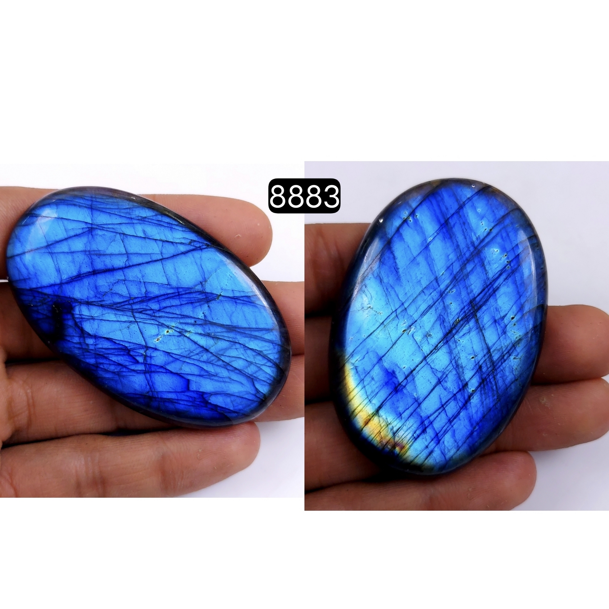 2Pcs 499Cts  Natural Labradorite Oval Shape Loose Gemstone Cabochon Lot For Jewelry Making 66x38 60x41mm#8883
