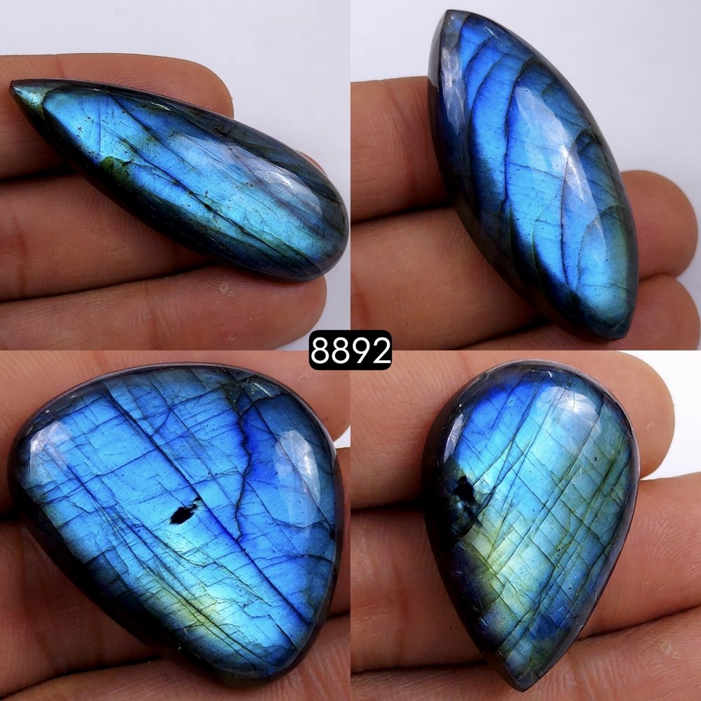 4Pcs 253Cts  Natural Labradorite Mix Shape Loose Gemstone Cabochon Lot For Jewelry Making 51x17 32x20mm#8892