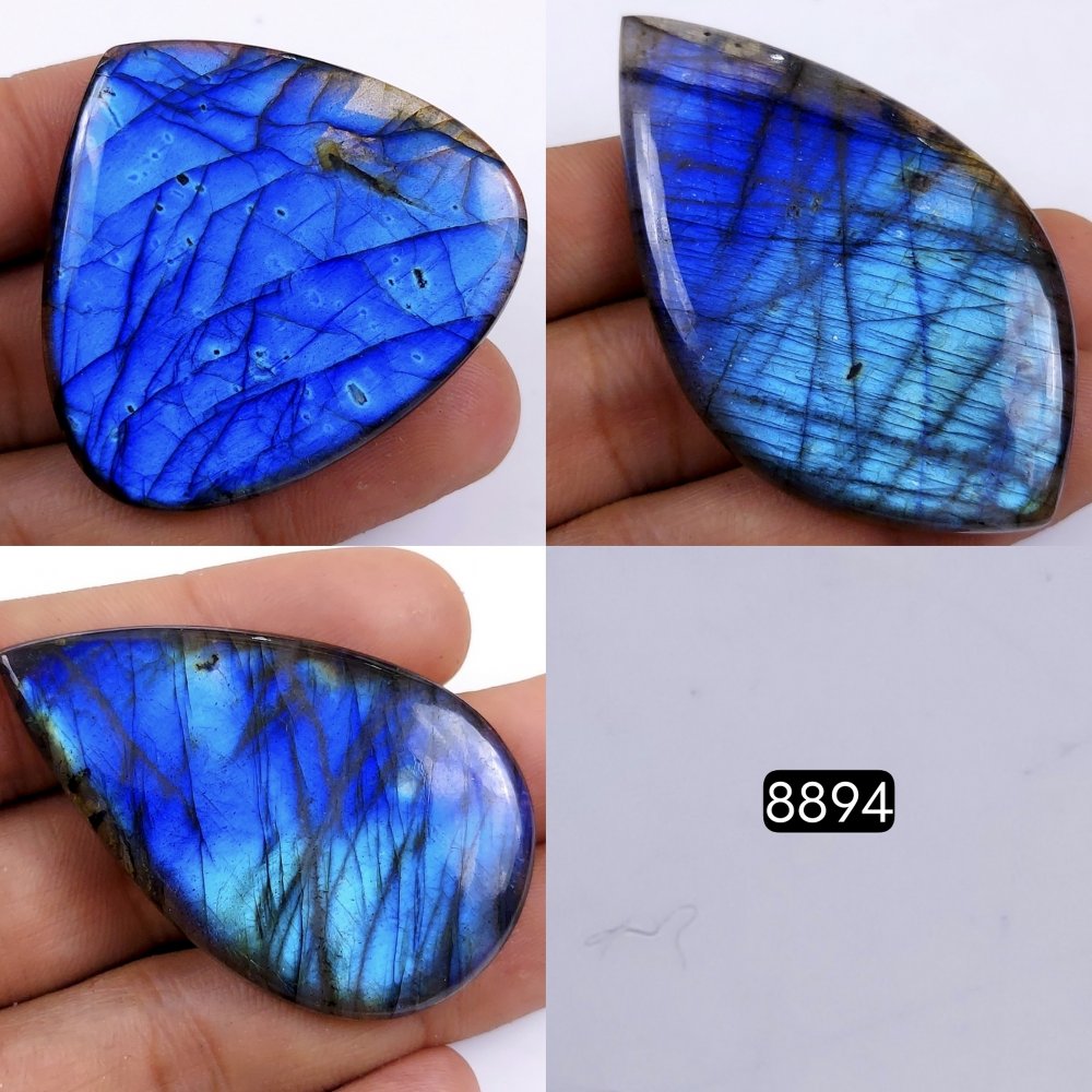 3Pcs 290Cts  Natural Labradorite Mix Shape Loose Gemstone Cabochon Lot For Jewelry Making 61x34 43x38mm#8894