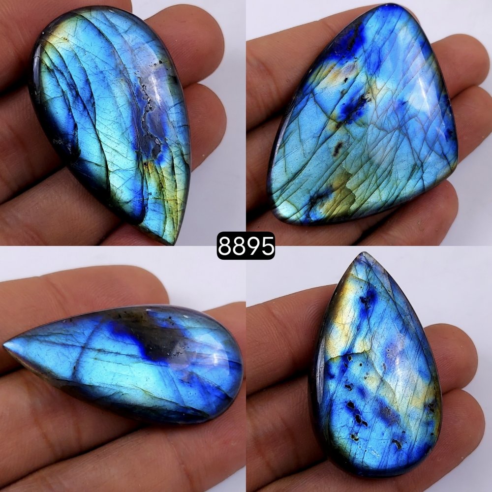 4Pcs 350Cts  Natural Labradorite Mix Shape Loose Gemstone Cabochon Lot For Jewelry Making 58x40 45x25mm#8895