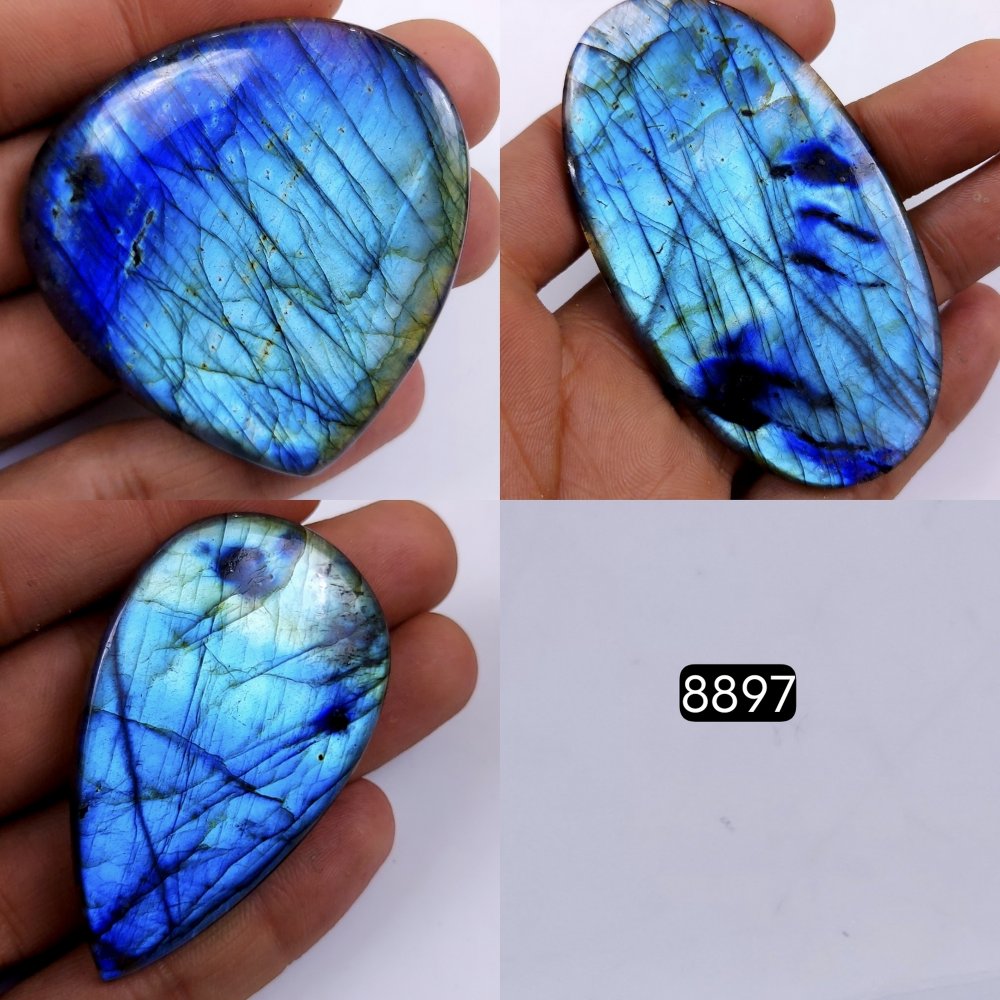3Pcs 508Cts  Natural Labradorite Mix Shape Loose Gemstone Cabochon Lot For Jewelry Making 80x44 57x33mm#8897