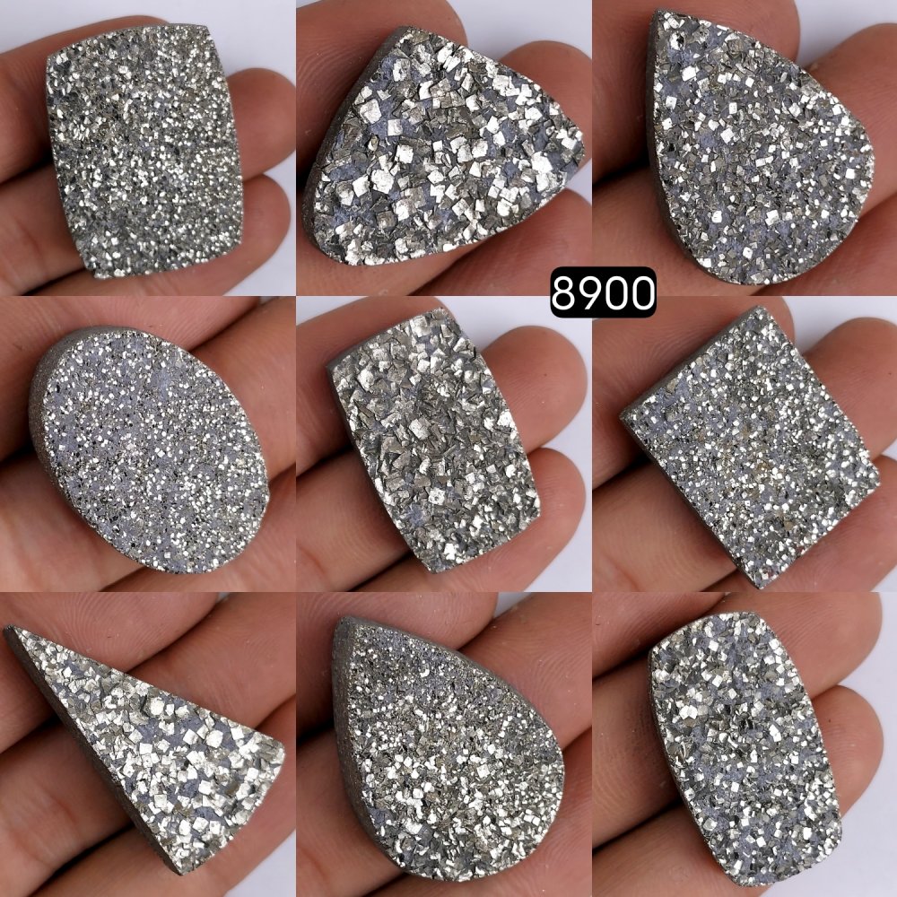 9Pcs 571CtsNatural Golden Pyrite Druzy Loose Cabochon Gemstone Mix Shape And Size For Jewelry Making Lot 32x24 25x17mm#8900