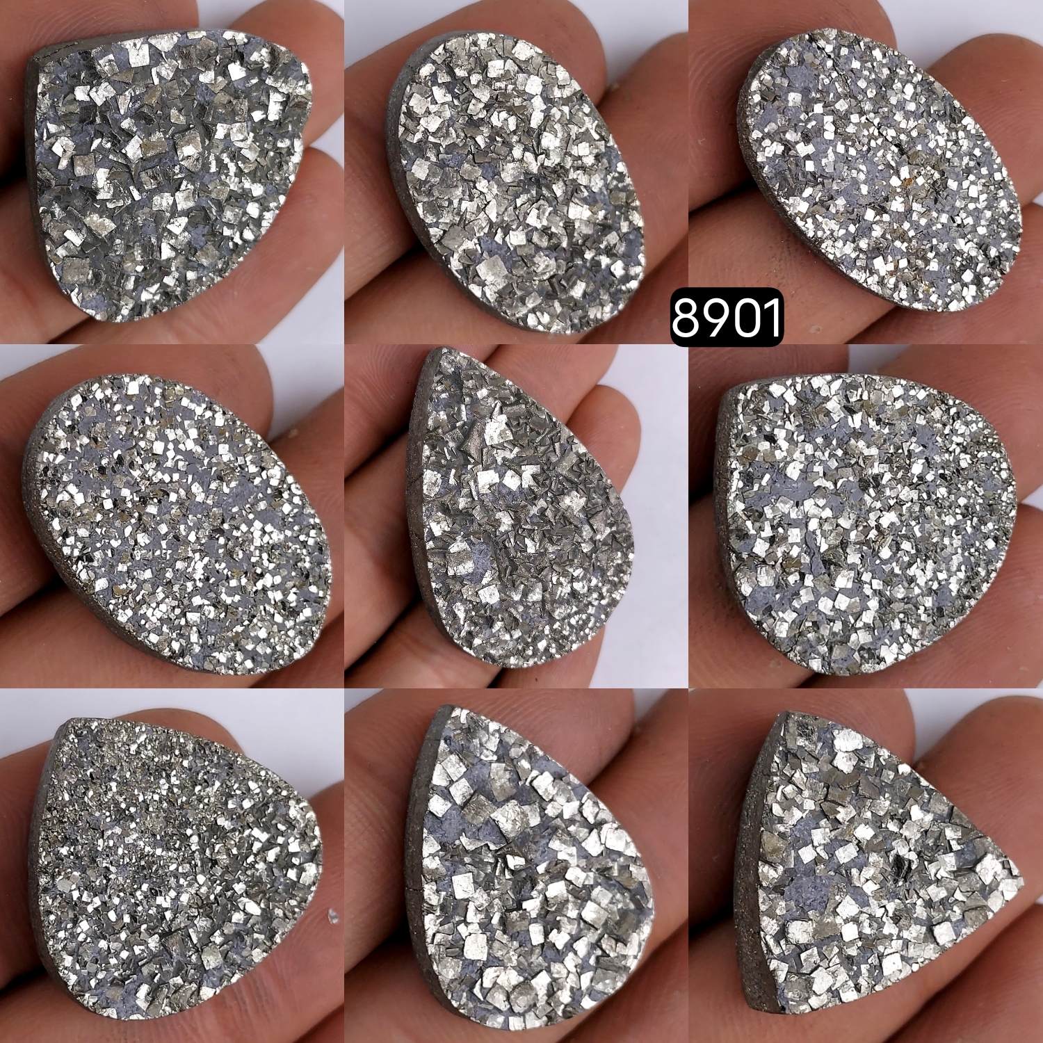9Pcs 641CtsNatural Golden Pyrite Druzy Loose Cabochon Gemstone Mix Shape And Size For Jewelry Making Lot 45x30 20x20mm8901