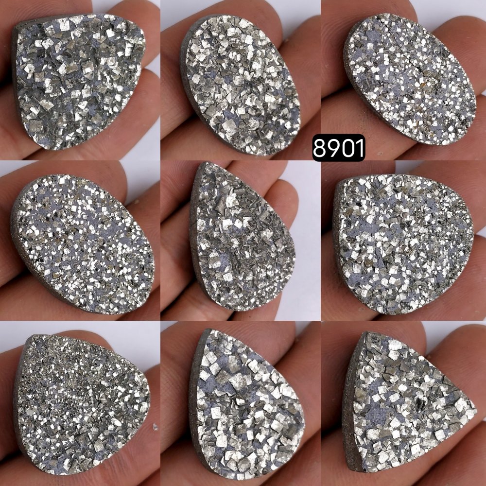 9Pcs 641CtsNatural Golden Pyrite Druzy Loose Cabochon Gemstone Mix Shape And Size For Jewelry Making Lot 45x30 20x20mm#8901