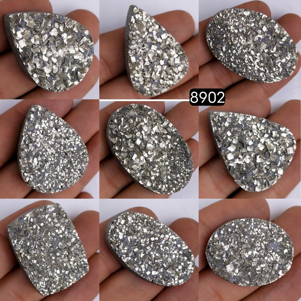 9Pcs 935CtsNatural Golden Pyrite Druzy Loose Cabochon Gemstone Mix Shape And Size For Jewelry Making Lot 43x29 27x20mm#8902