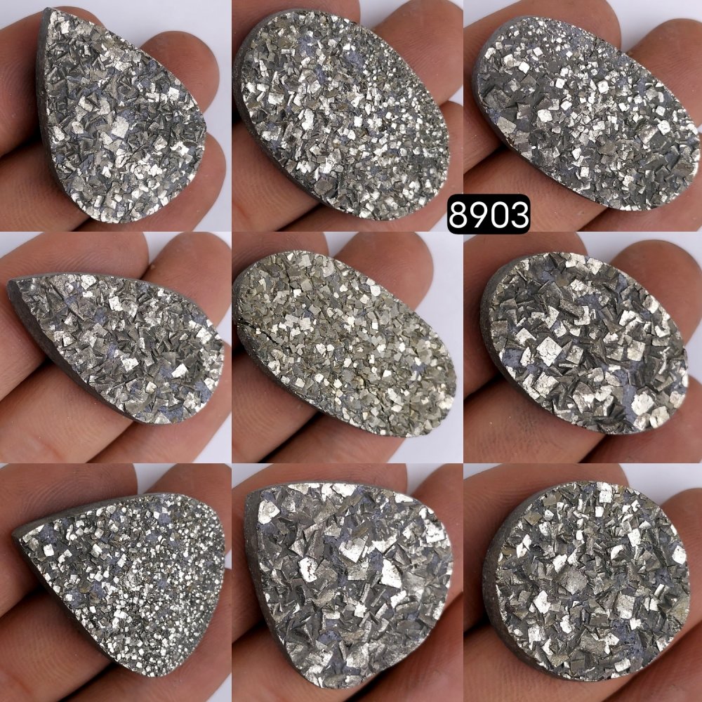 9Pcs 670CtsNatural Golden Pyrite Druzy Loose Cabochon Gemstone Mix Shape And Size For Jewelry Making Lot 38x20 27x17mm#8903