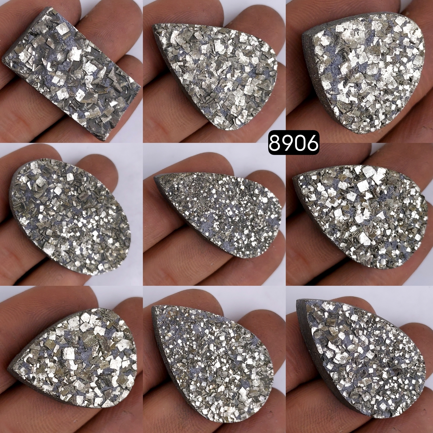 9Pcs 772CtsNatural Golden Pyrite Druzy Loose Cabochon Gemstone Mix Shape And Size For Jewelry Making Lot 43x27 20x20mm8906