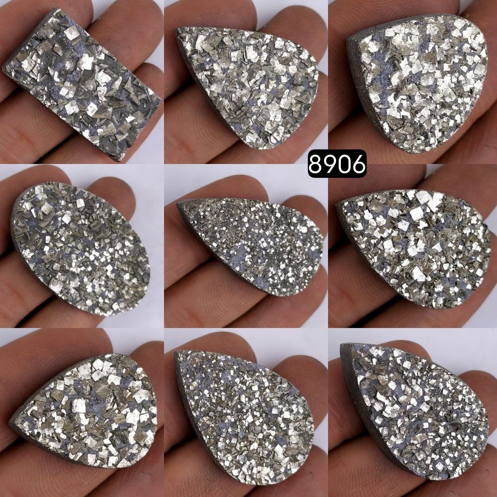 9Pcs 772CtsNatural Golden Pyrite Druzy Loose Cabochon Gemstone Mix Shape And Size For Jewelry Making Lot 43x27 20x20mm#8906