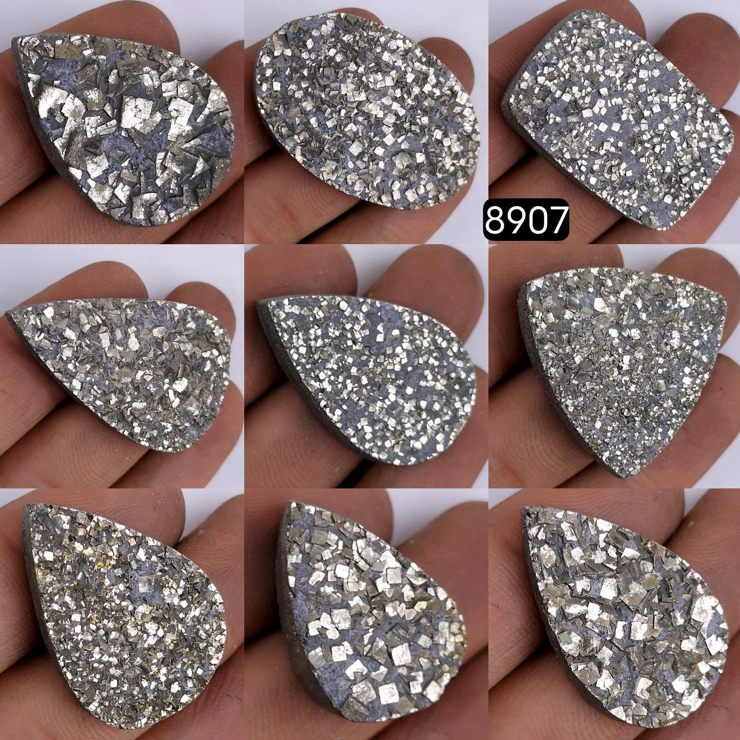 9Pcs 662CtsNatural Golden Pyrite Druzy Loose Cabochon Gemstone Mix Shape And Size For Jewelry Making Lot 42x26 24x16mm8907