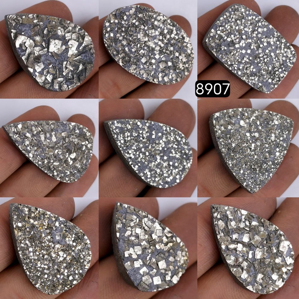 9Pcs 662CtsNatural Golden Pyrite Druzy Loose Cabochon Gemstone Mix Shape And Size For Jewelry Making Lot 42x26 24x16mm#8907